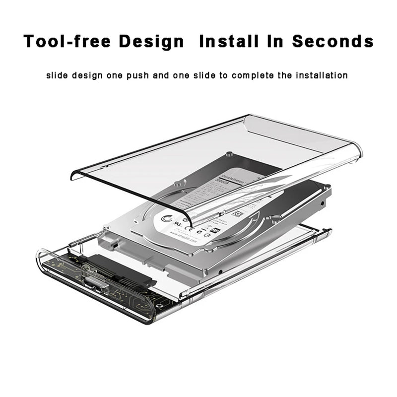 USB 3.0 HDD Enclosure 2.5inch SATA SSD Hard Drive Case with 5Gbps Transfer Speed Mobile External Housing Harddisk Boxs Cable
