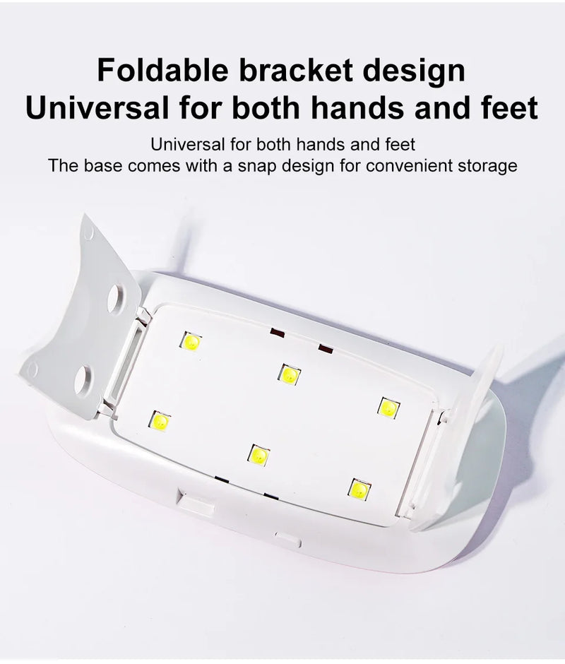 6W Mini Nail Dryer Machine Portable 6 LED UV Manicure Lamp Home Use Nail Lamp For Drying Polish Varnish With USB Cable