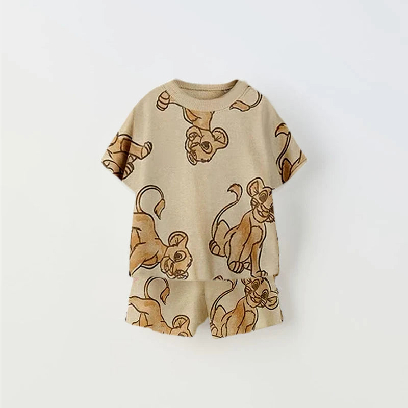 Cartoon Print Tshirt+Shorts Two Piece Set For Kids New Fashion Costume Boys And Girls Donald Duck Full Print Short Sleeve Shorts